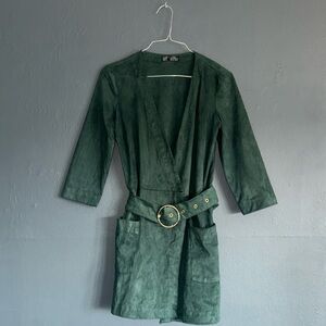ZARA GREEN FAUX SUEDE VNECK GOLD BELT ROMPER SMALL